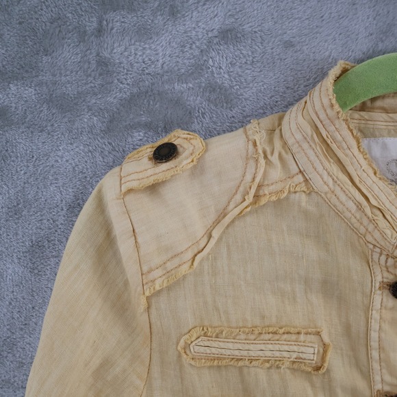 SL Los Angeles Embroidered Linen Military Jacket Womens Large Yellow Boho Su - Picture 11 of 16